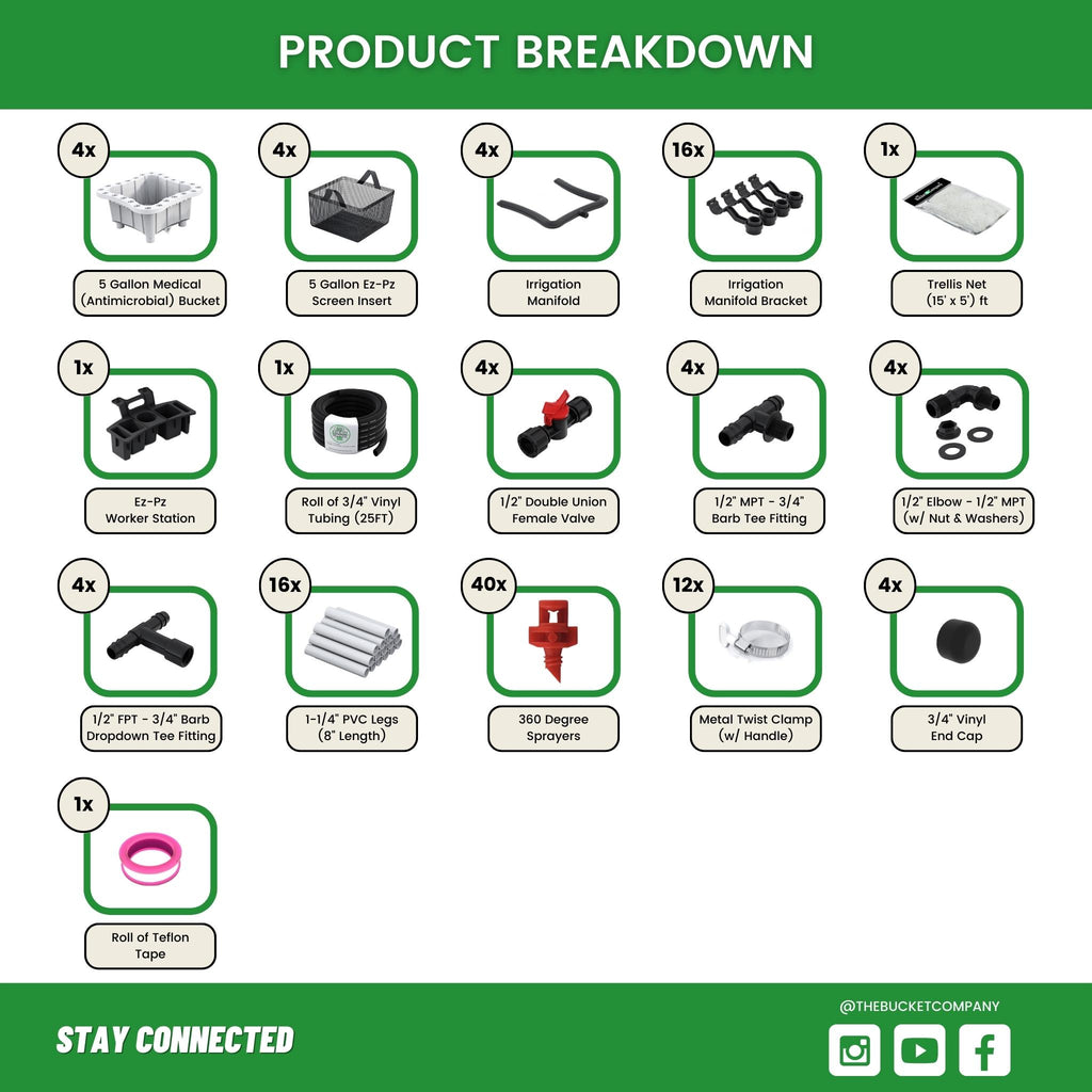 5 Gallon Trellis Growers Kit Product Breakdown Barb Fittings