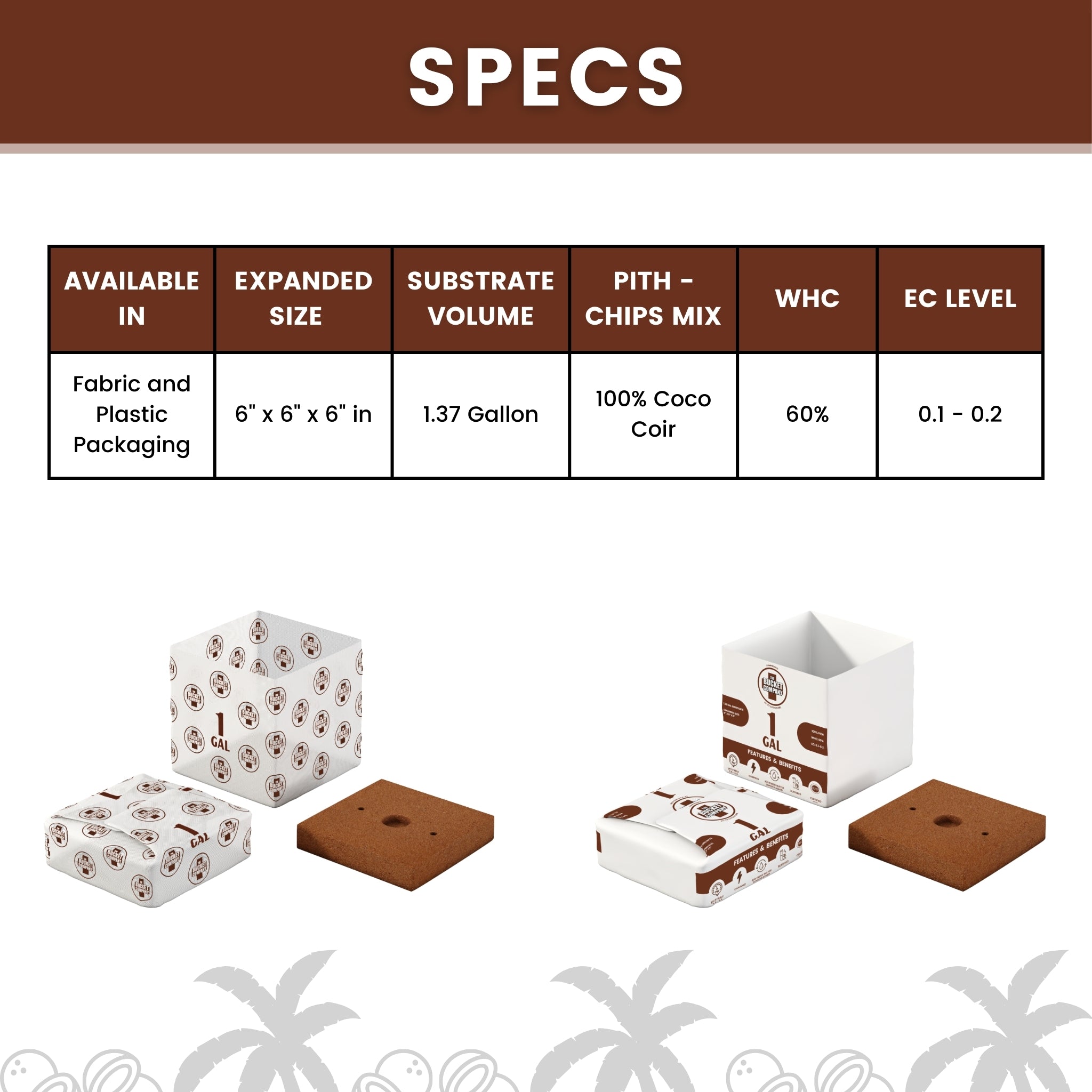 1 Gallon Expandable Coco Coir Cube Brick 60% WHC | The Bucket Company