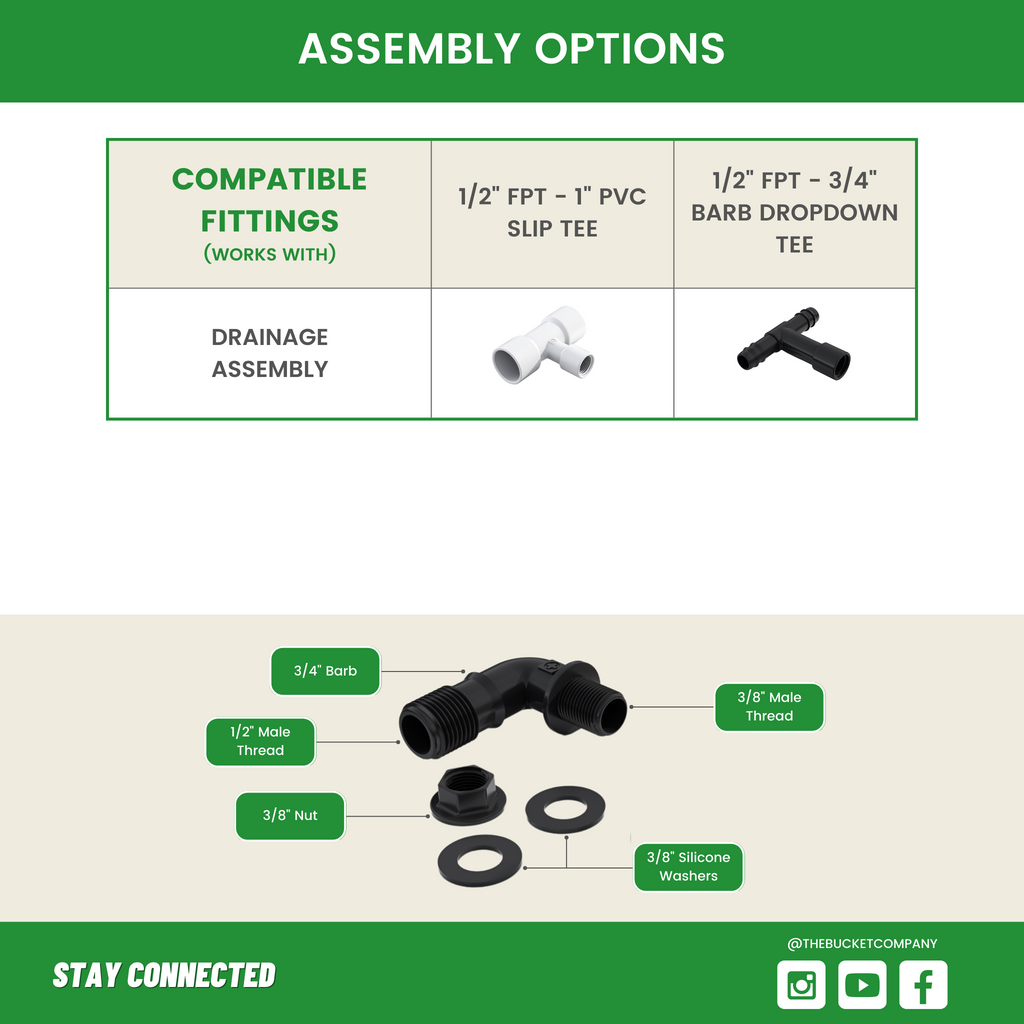 The Bucket Company 3/8" Male Thread to 1/2" Male Thread Elbow or 3/4" Barb Fitting