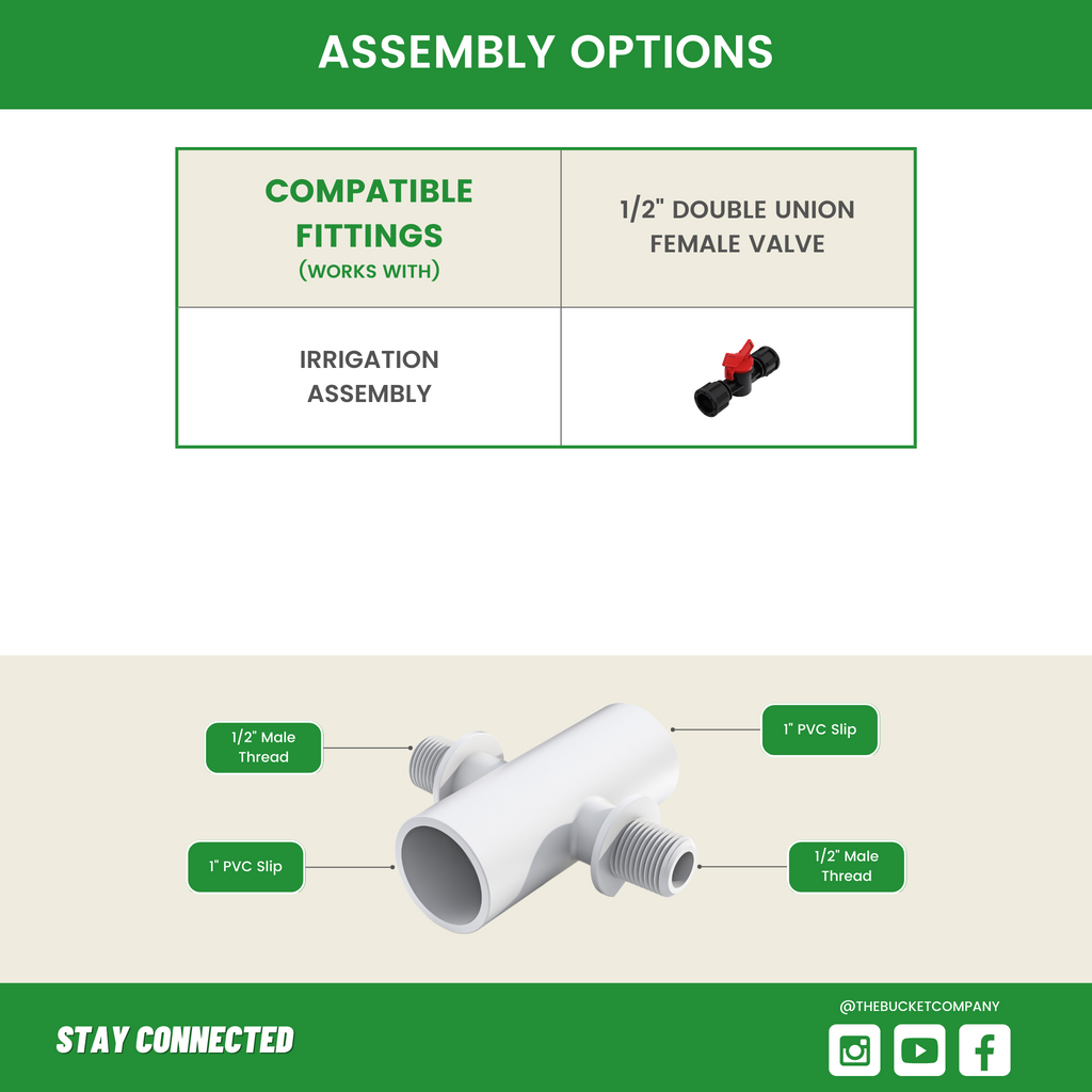 The Bucket Company 1/2" Male Thread to 1" PVC Slip Tee Half Inch Male Thread to Half Inch Male Thread to One Inch PVC Slip Fitting