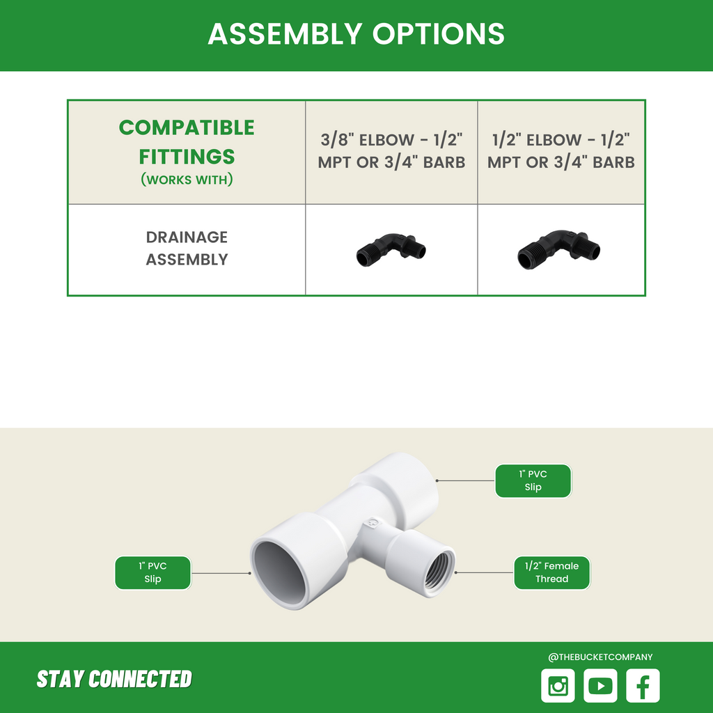 The Bucket Company 1/2" Female to One Inch PVC Slip Tee Fitting