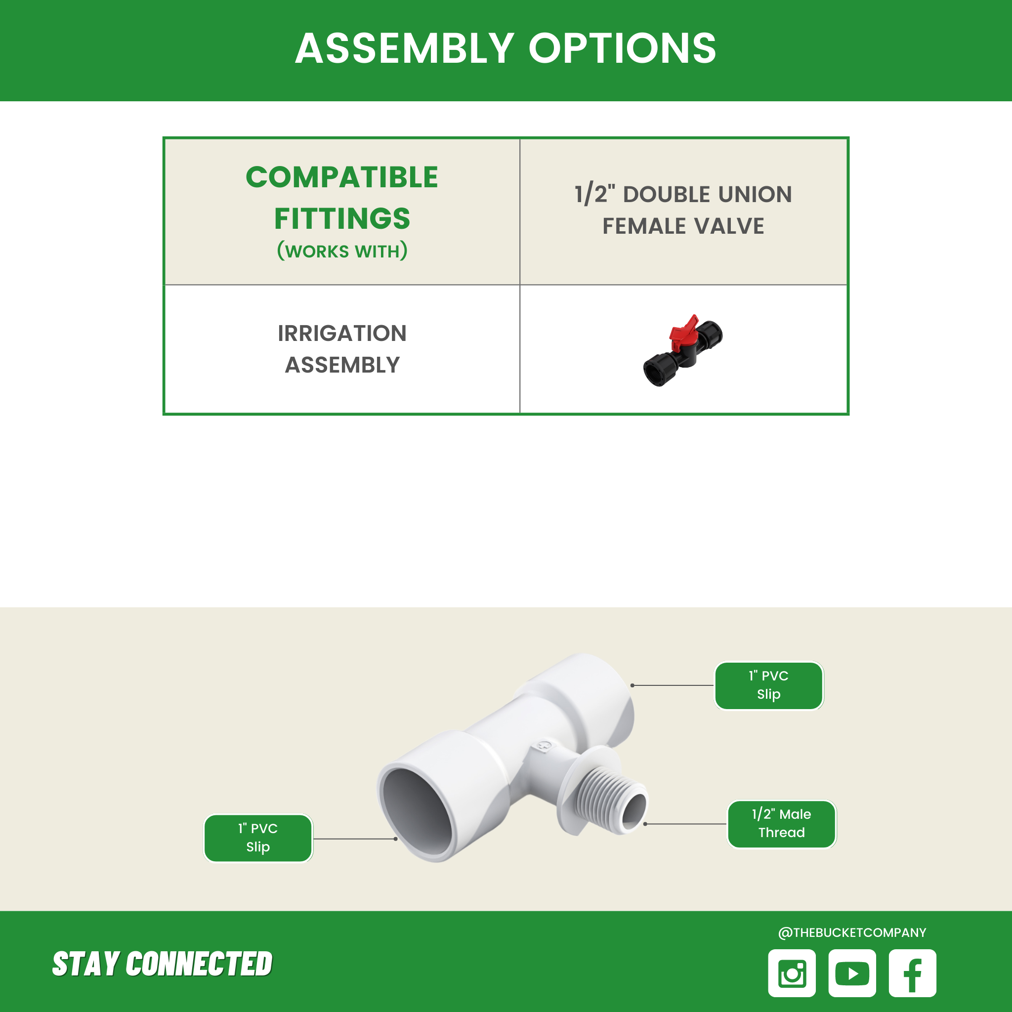 1/2 Male Pipe Thread - 1 PVC Slip Tee Fitting